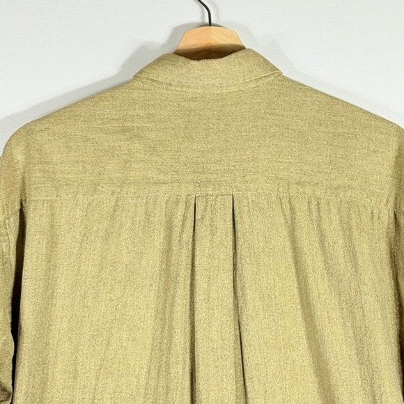 Hickey Freeman Men Large Button Down Long Sleeve Mustard Herringbone Dress Shirt - Picture 3 of 7